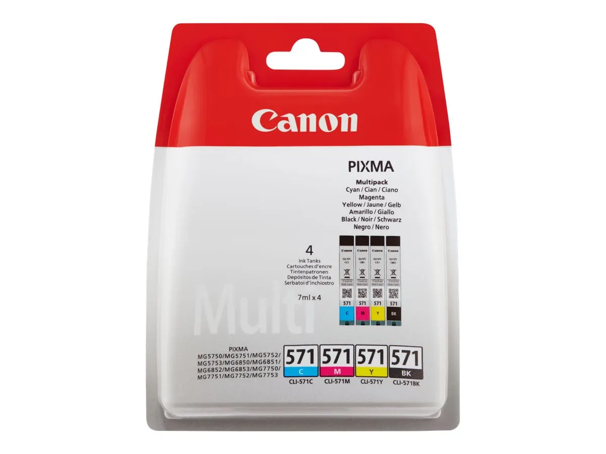 Canon CLI-571 / 0386C004 / 0386C005 Tinten Sparset schwarz, cyan, magenta, gelb (4 Stück)