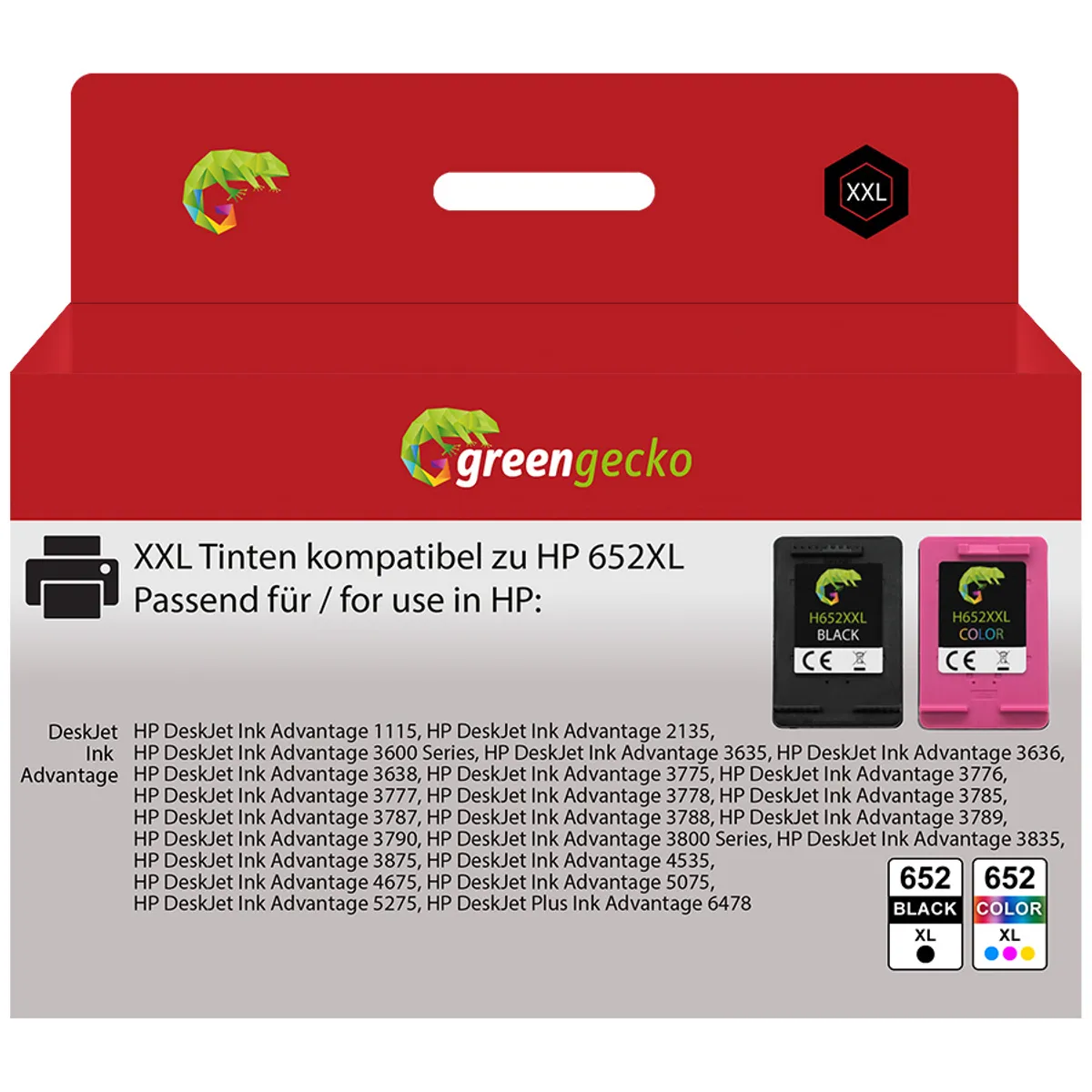 XXL Tinten Sparset kompatibel zu HP 652 / F6V25AE & F6V24AE schwarz, color  (2 Stück)