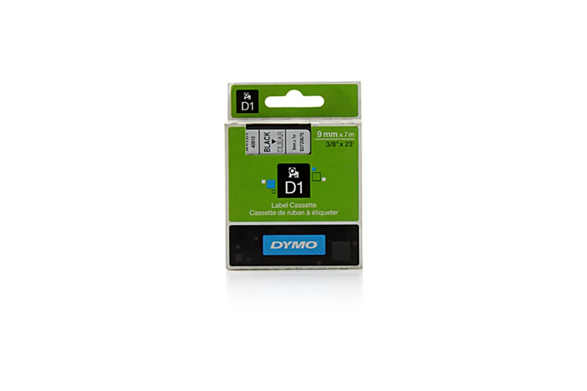 Dymo S0720670 / 40910 Etiketten schwarz auf transparent (9mm x 7m)