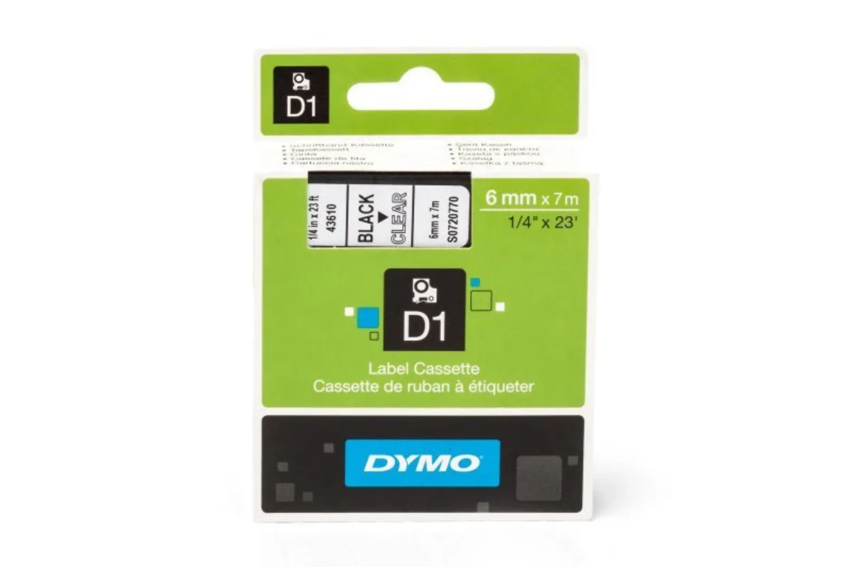 Dymo S0720770 / 43610 Etiketten schwarz auf transparent (6mm x 7m)