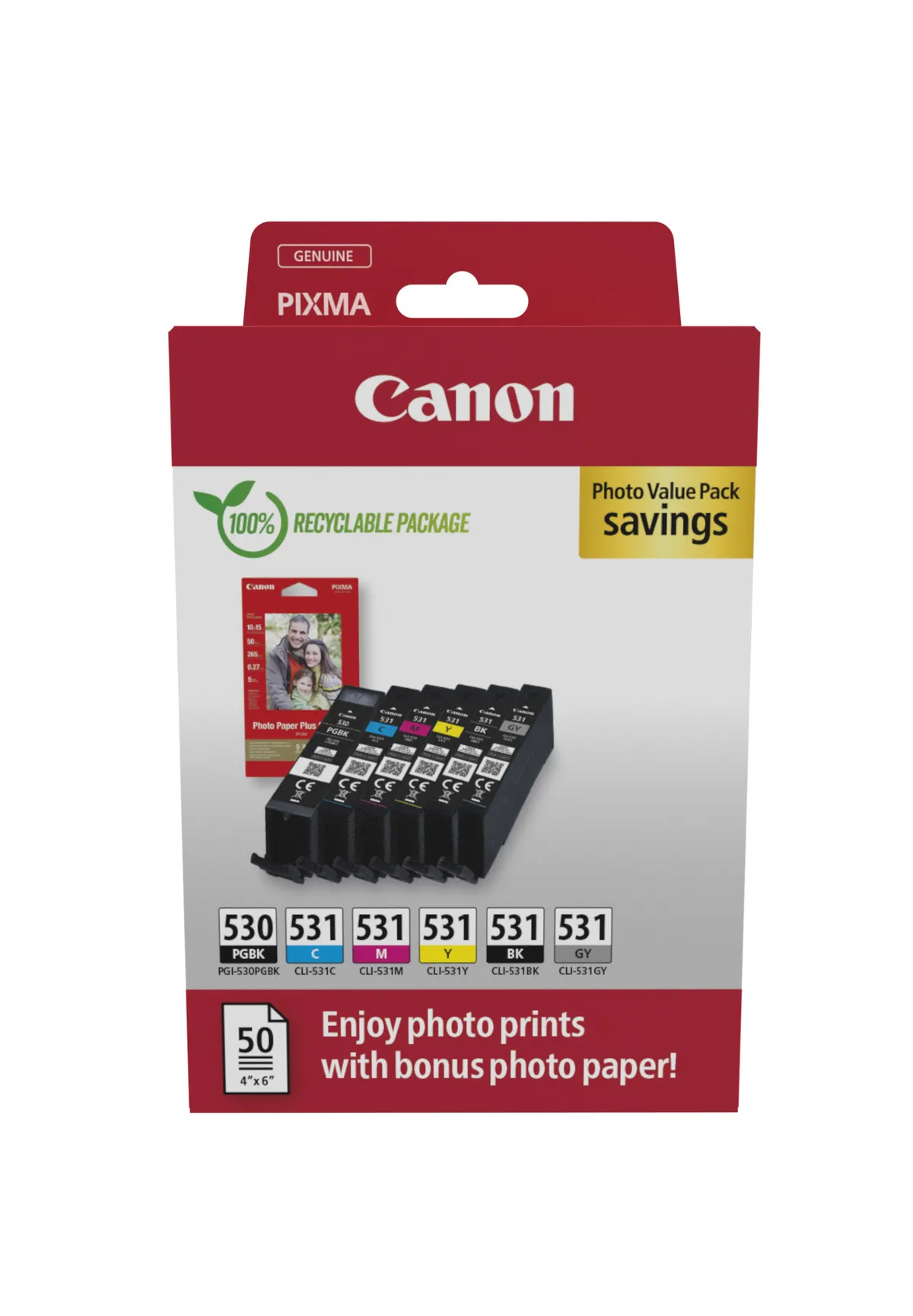 Canon PGI-530 & CLI-531 / 6117C004 Tinten Sparset schwarz, cyan, magenta, gelb, schwarz, grau (6 Stück)