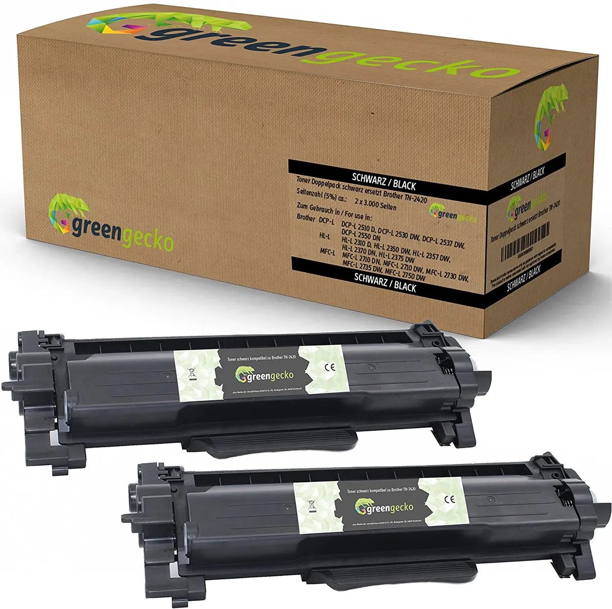 green gecko Toner Doppelpack kompatibel zu Brother TN-2410 / TN-2420 schwarz  (2 Stück)