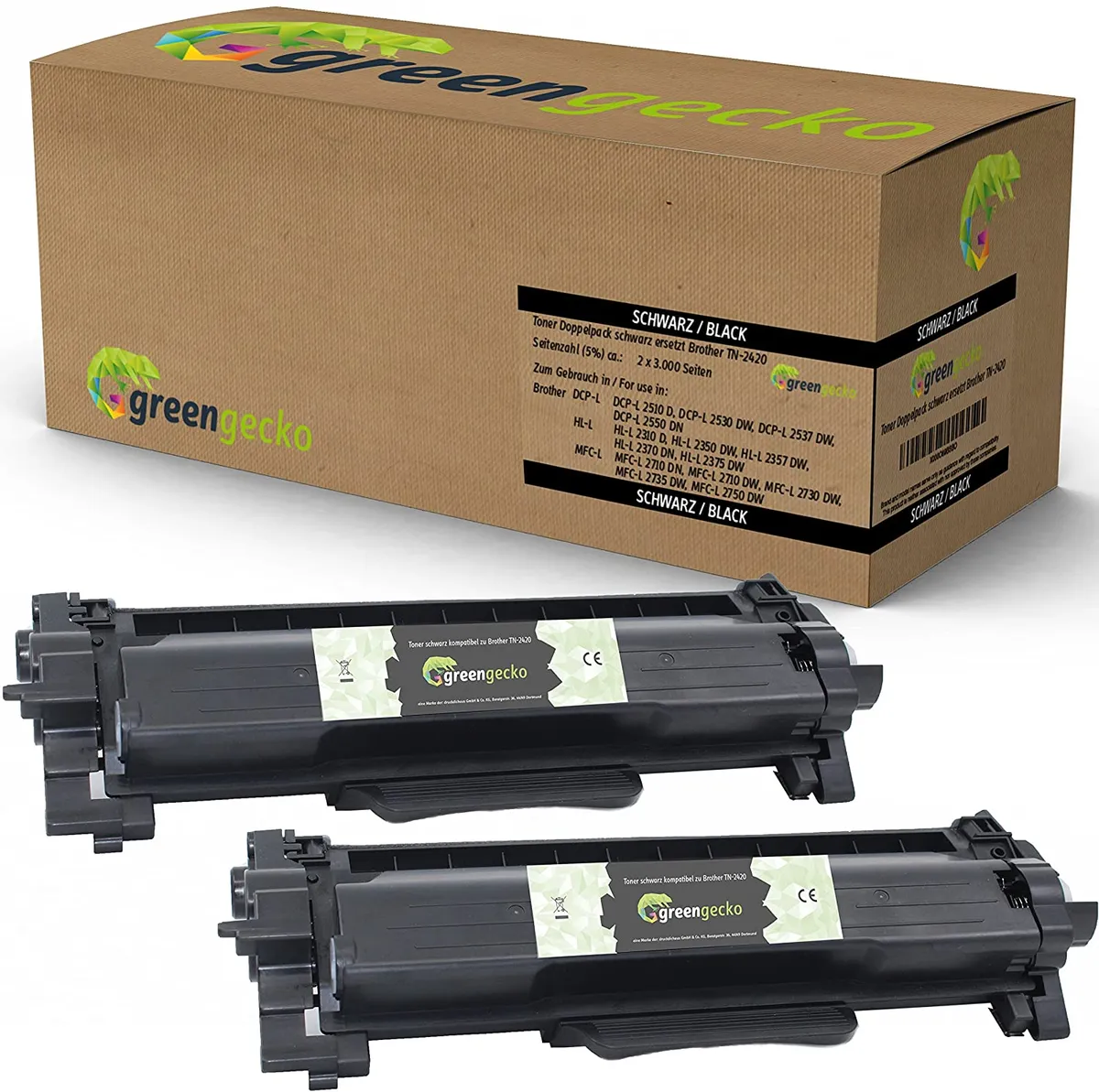 green gecko Toner Doppelpack kompatibel zu Brother TN-2410 / TN-2420 schwarz (2 Stück)