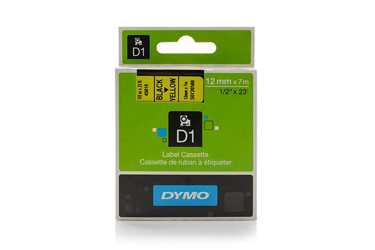 Dymo S0720580 / 45018 Etiketten schwarz auf gelb (12mm x 7m)