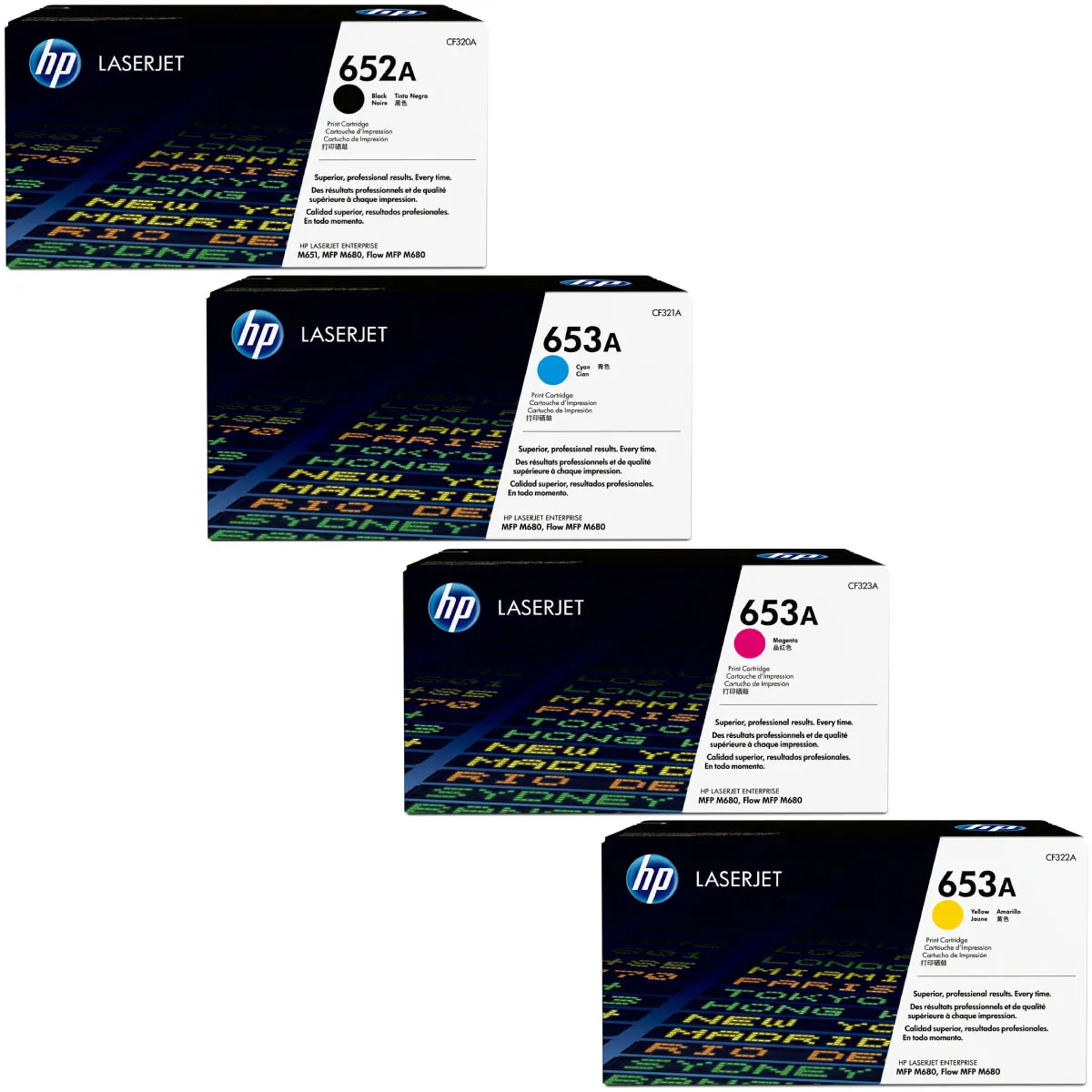 HP 652A / 653A / CF320A / CF321A / CF322A / CF323A Toner Sparset schwarz, cyan, magenta, gelb (4 Stück)