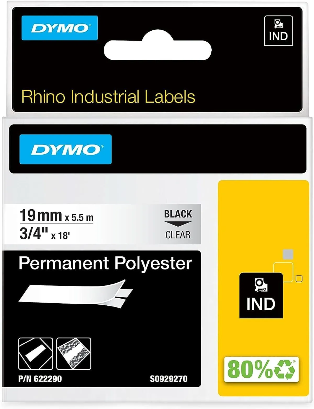 Dymo 622290 Etiketten schwarz auf transparent (19mm x 5,5m)