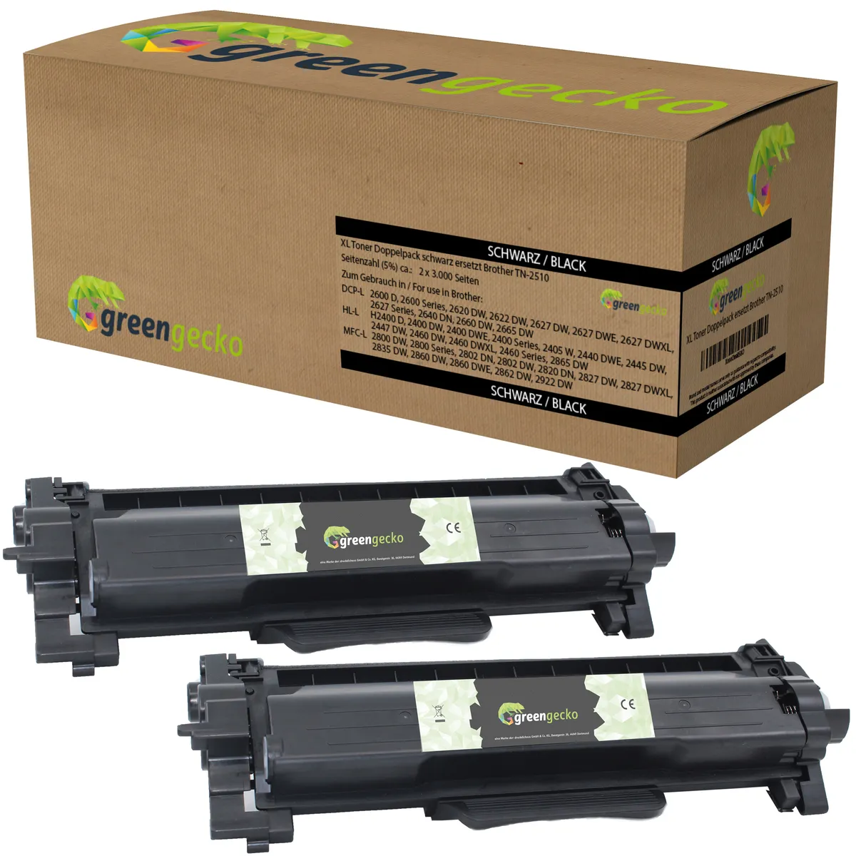  XL Toner Doppelpack kompatibel zu Brother TN-2510XL schwarz (2 Stück)