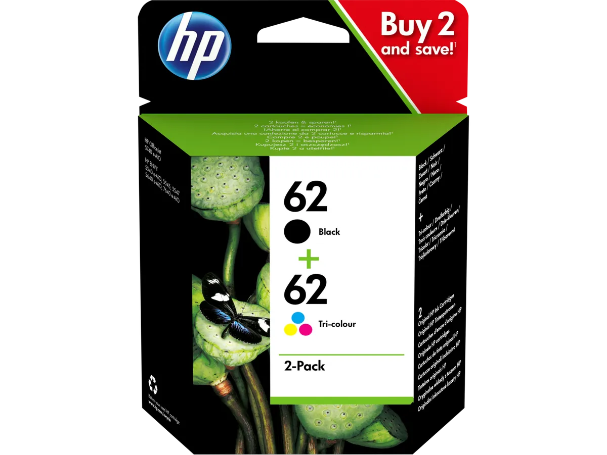 HP 62 / N9J71AE Tinten Doppelpack schwarz, color (2 Stück)