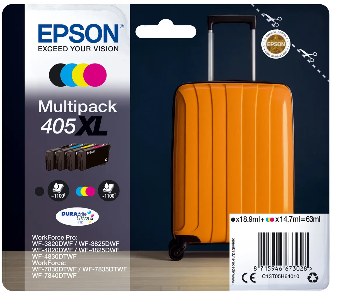Epson 405 XL / T05H6 / C13T05H64010 / C13T05H64020 Tinten Sparset schwarz, cyan, magenta, gelb (4 Stück)