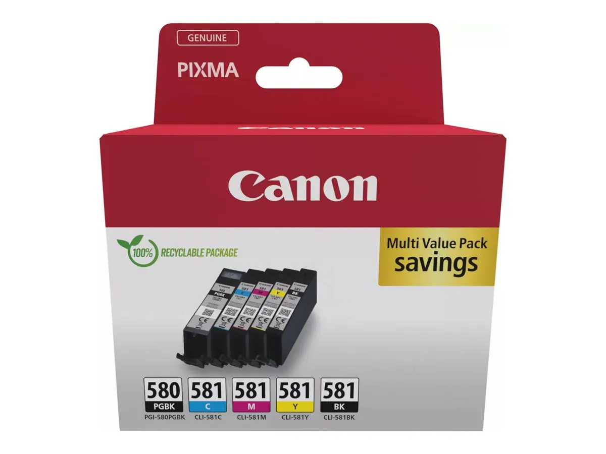 Canon PGI-580 CLI-581 / 2078C007 / 2078C008 Tinten Sparset schwarz, cyan, magenta, gelb, photo schwarz (5 Stück)