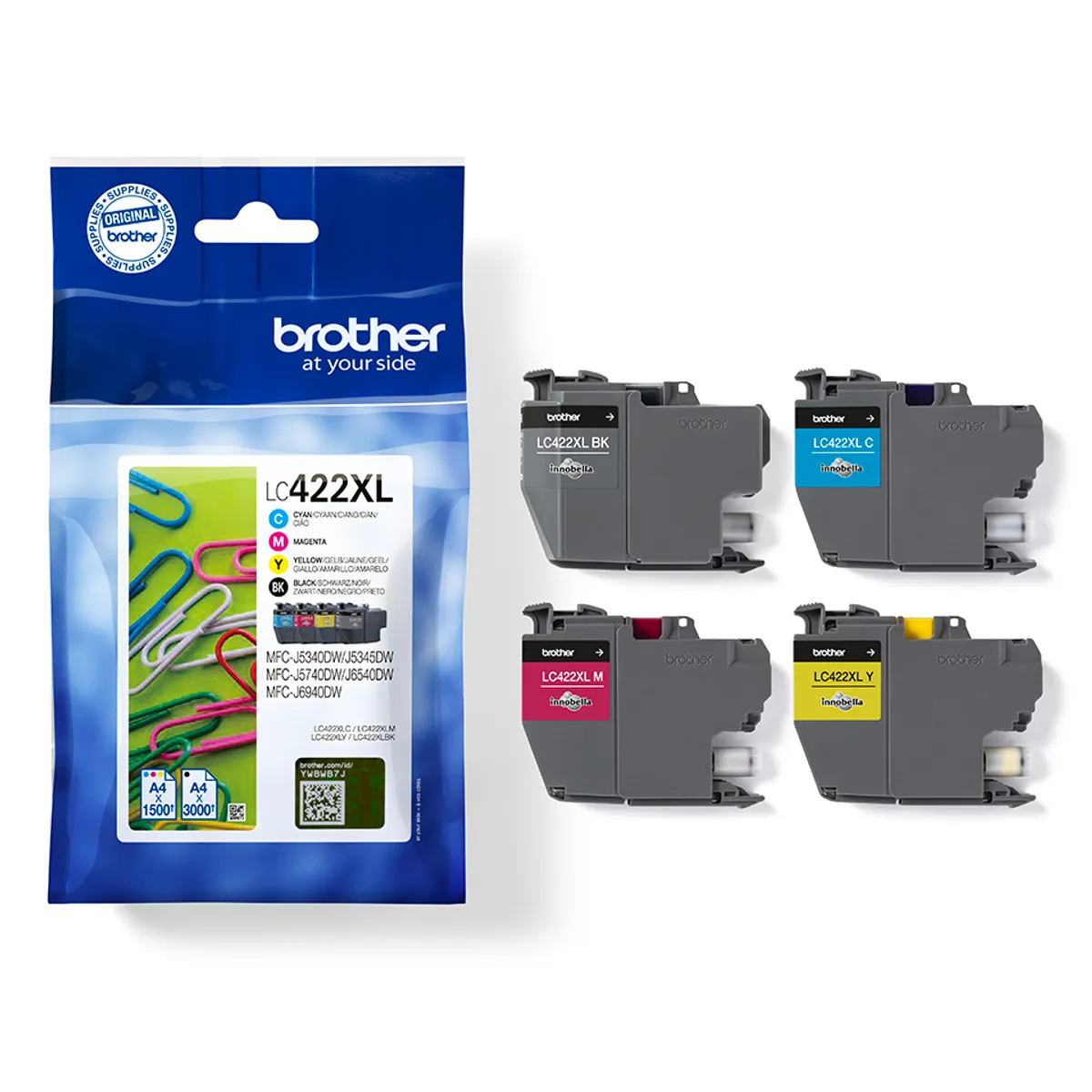 Brother LC-422XL / LC-422XLVAL Tinten Sparset schwarz, cyan, magenta, gelb (4 Stück)