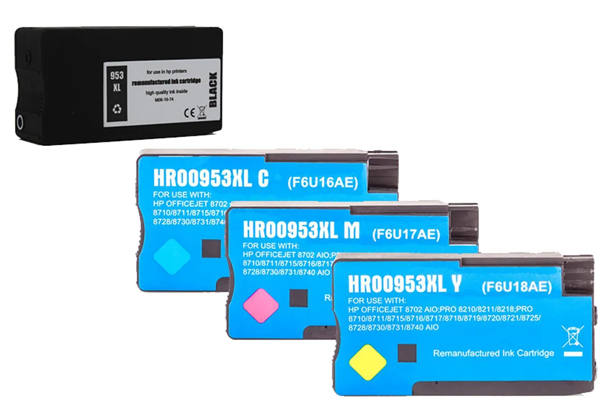XXL Tinten Sparset kompatibel zu HP 953XL / 3HZ52AE schwarz, cyan, magenta, gelb  (4 Stück)