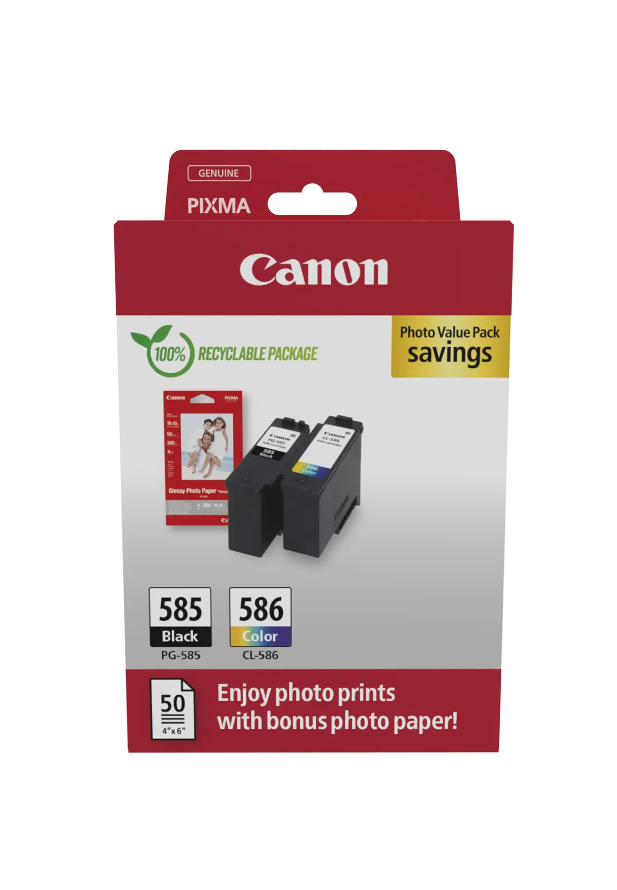 Canon PG-585 & CL-586 / 6205C004 Tinten Sparset schwarz, color (2 Stück) (inkl. 50 Blatt Fotopapier)