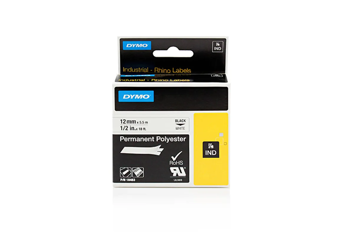 Dymo S0718210 / 18764 Etiketten schwarz auf weiß (12mm x 5,5m)