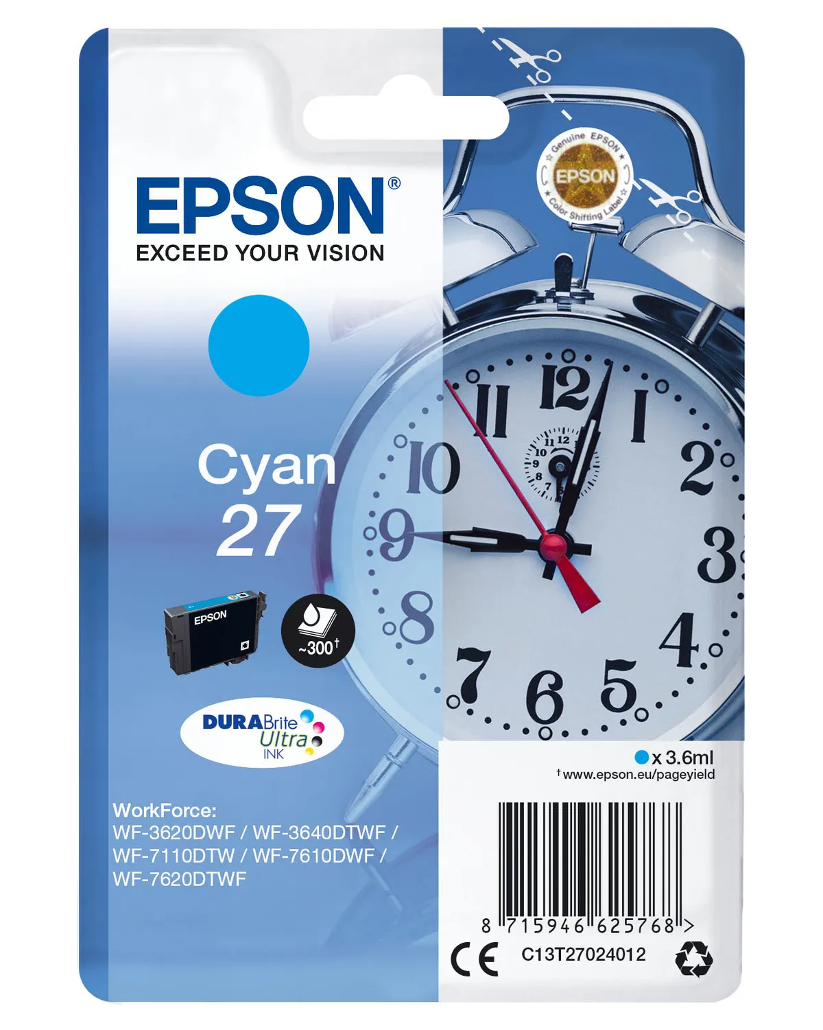 Epson 27 / T2702 / C13T27024012 / C13T27024022 Tinte cyan