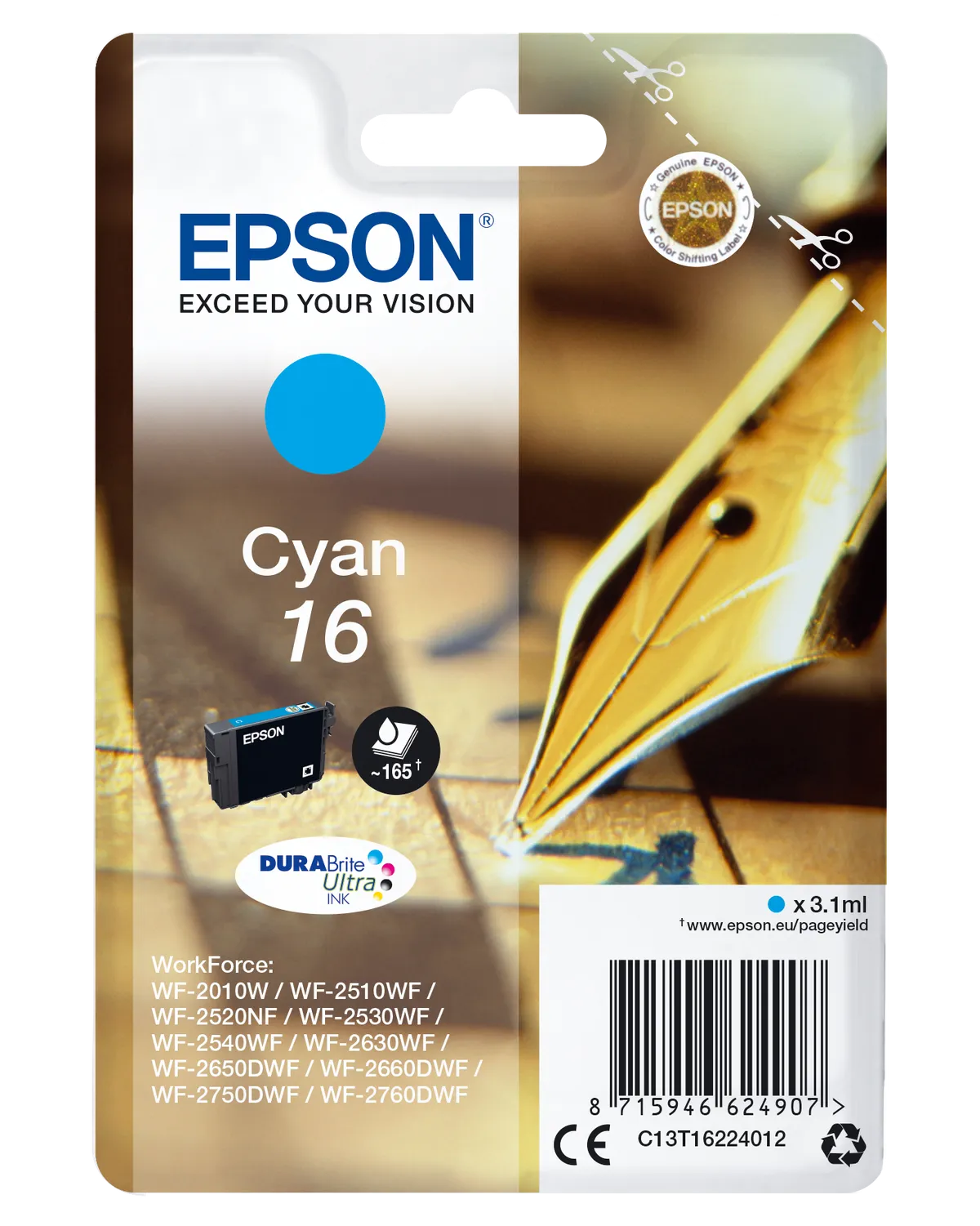Epson 16 / T1622 / C13T16224012 / C13T16224022 Tinte cyan