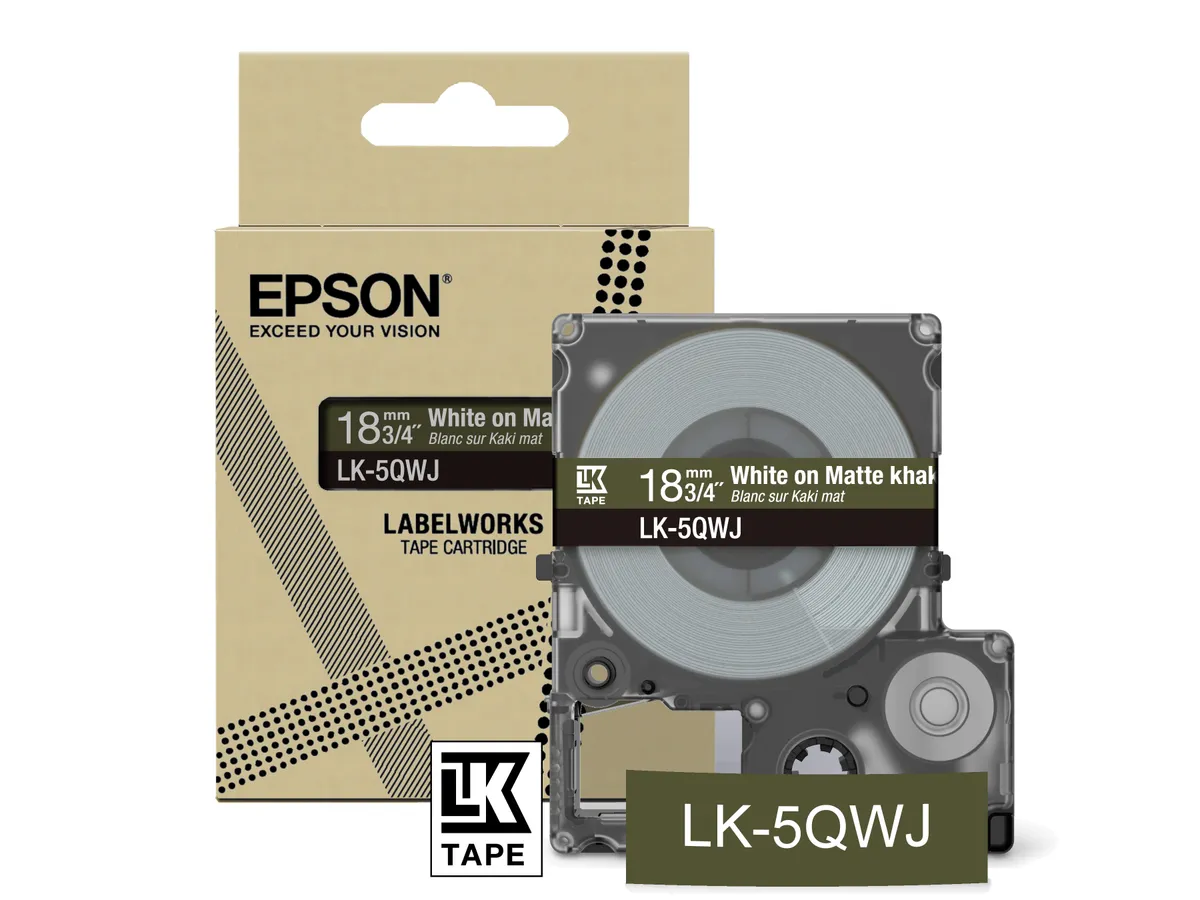 Epson LK-5QWJ / C53S672089 Schriftband weiß auf matt khaki (18mm x 8m)