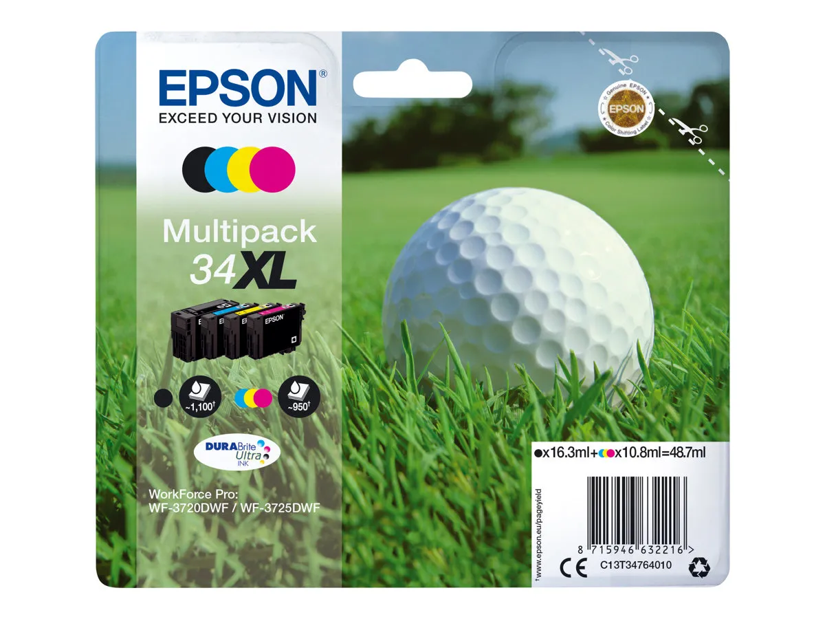 Epson 34XL / T3476 / C13T34764010 / C13T34764020 Tinten Sparset schwarz, cyan, magenta, gelb (4 Stück)