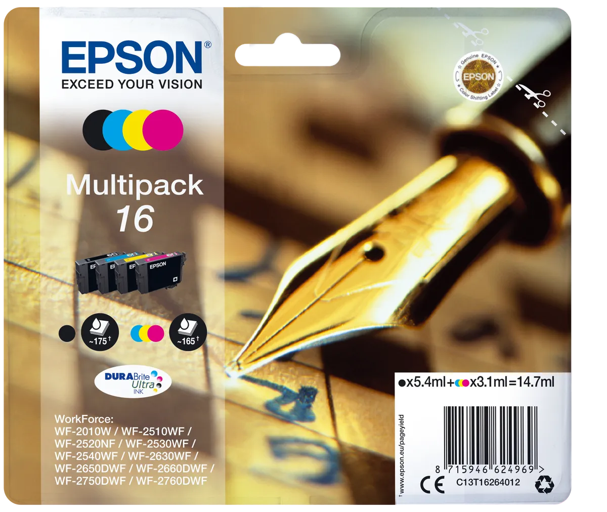 Epson 16 / T1626 / C13T16264012 / C13T16264022 Tinten Sparset schwarz, cyan, magenta, gelb (4 Stück)
