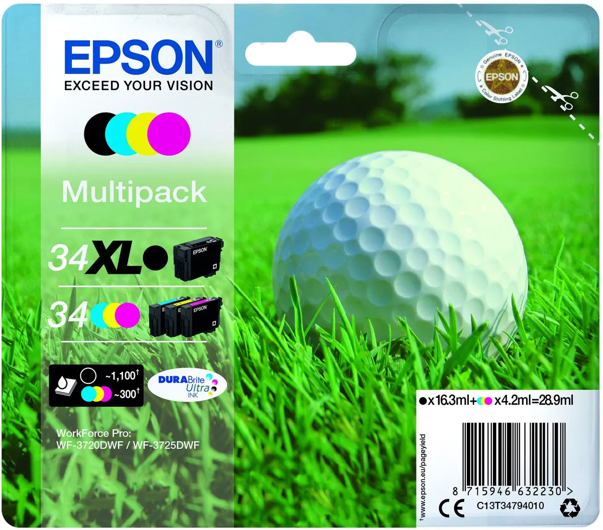 Epson 34XL & 34 / T3479 / C13T34794010 Tinten Sparset schwarz, cyan, magenta, gelb (4 Stück)