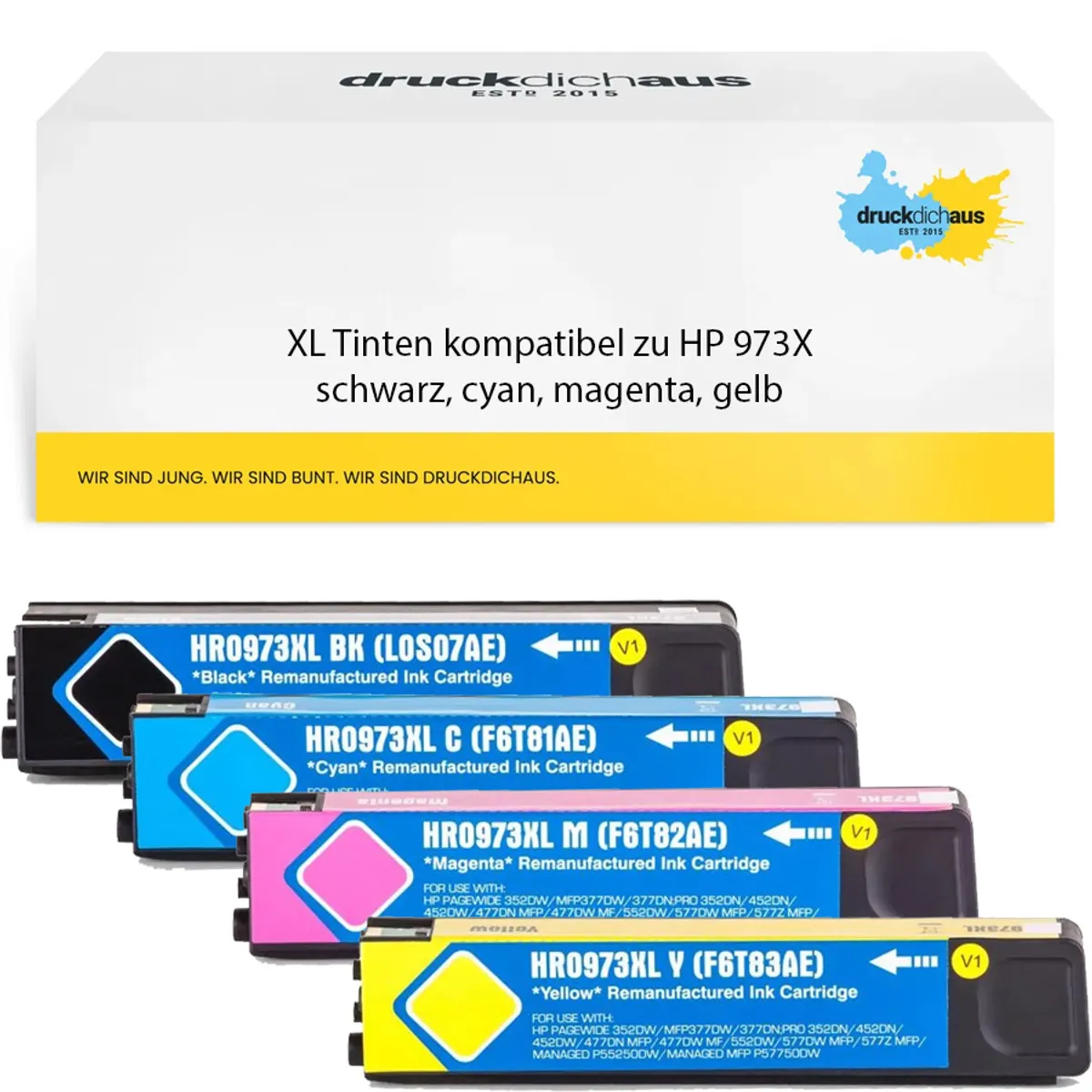 XL Tinten Sparset kompatibel zu HP 973X / L0S07AE / F6T81AE / F6T82AE / F6T83AE schwarz, cyan, magenta, gelb  (4 Stück)