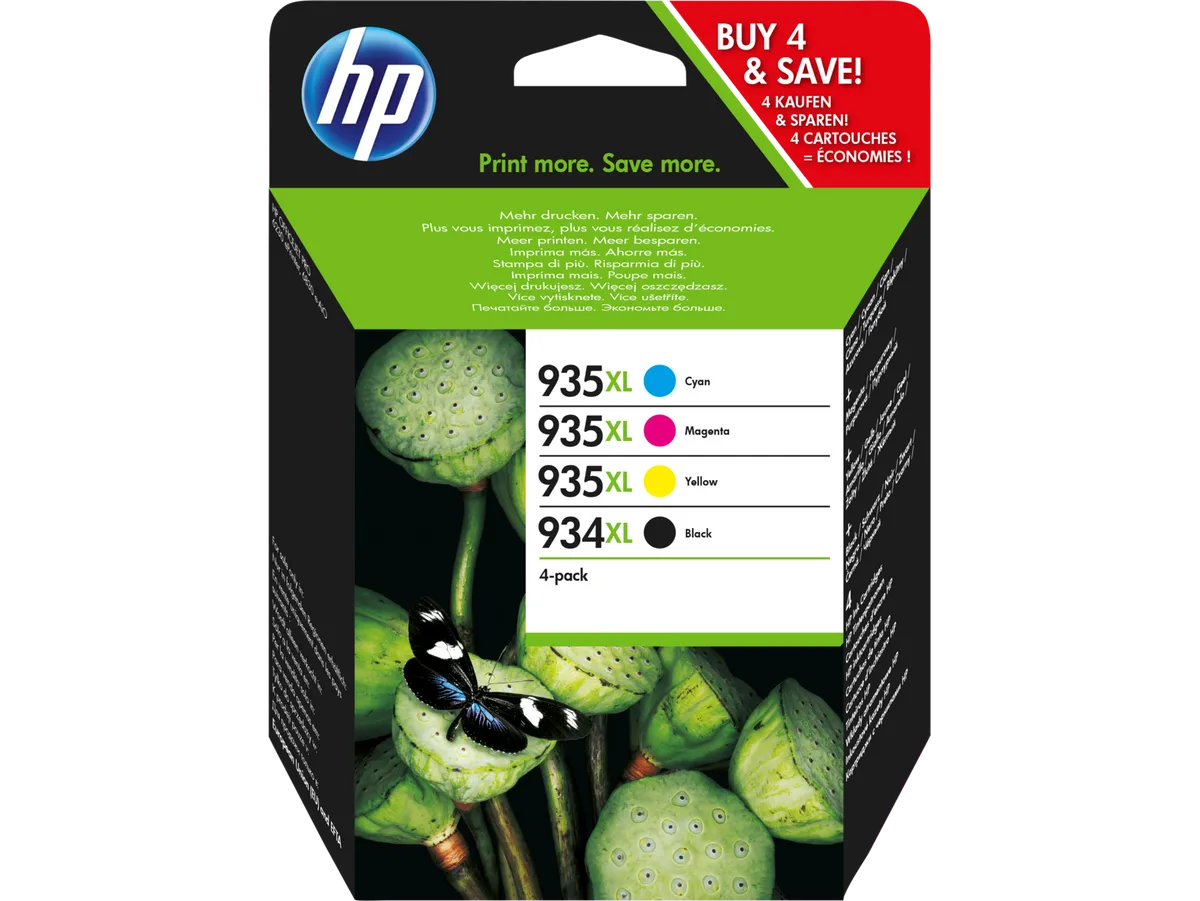 HP 934XL/935XL / X4E14AE Tinten Sparset schwarz, cyan, magenta, gelb (4 Stück) HP 934XL/935XL / X4E14AE Tinten Sparset schwarz, cyan, magenta, gelb (4 Stück)
