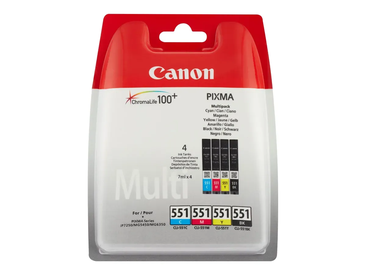 Canon CLI-551 / 6509B008 / 6509B009 Tinten Sparset schwarz, cyan, magenta, gelb (4 Stück)