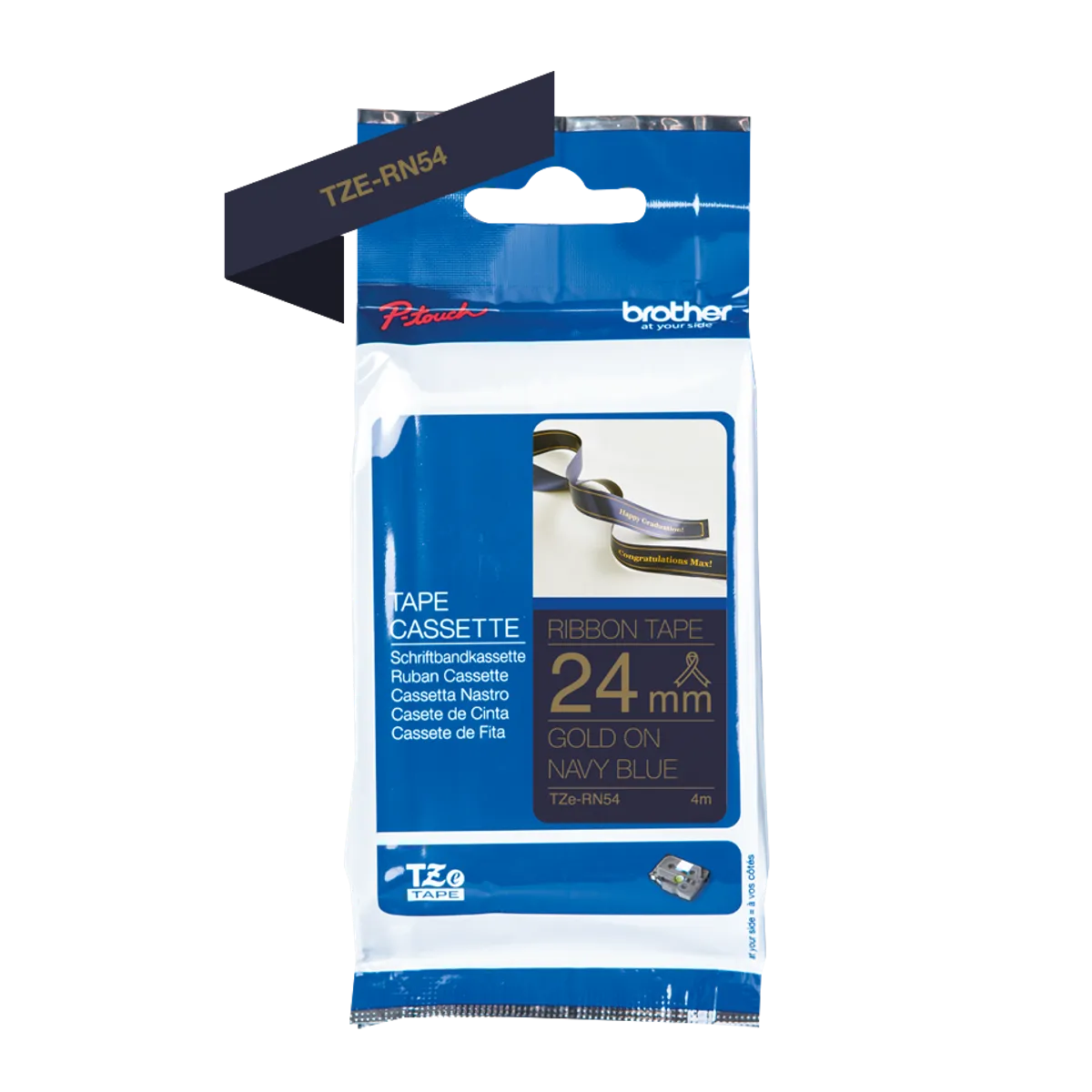 Brother TZE-RN54 Schriftband gold auf navyblau (24mm x 4m)