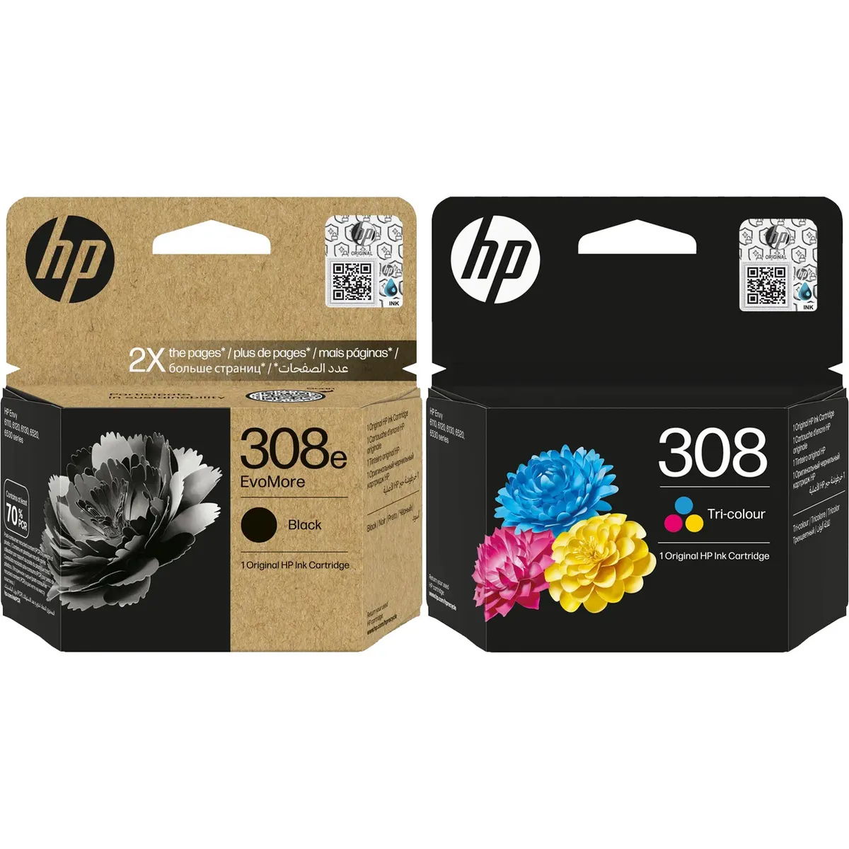 HP 308E & 308 Tinten Sparset schwarz, color (2 Stück)