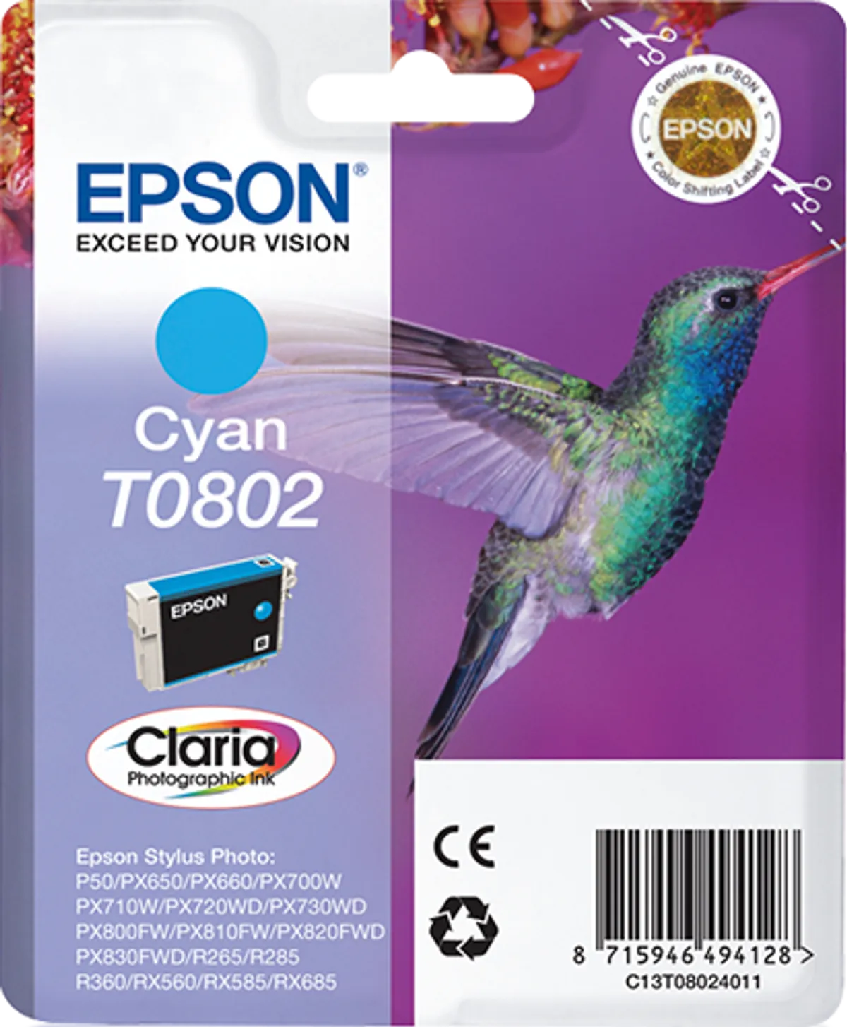 Epson T0802 / C13T08024011 / C13T08024021 Tinte cyan