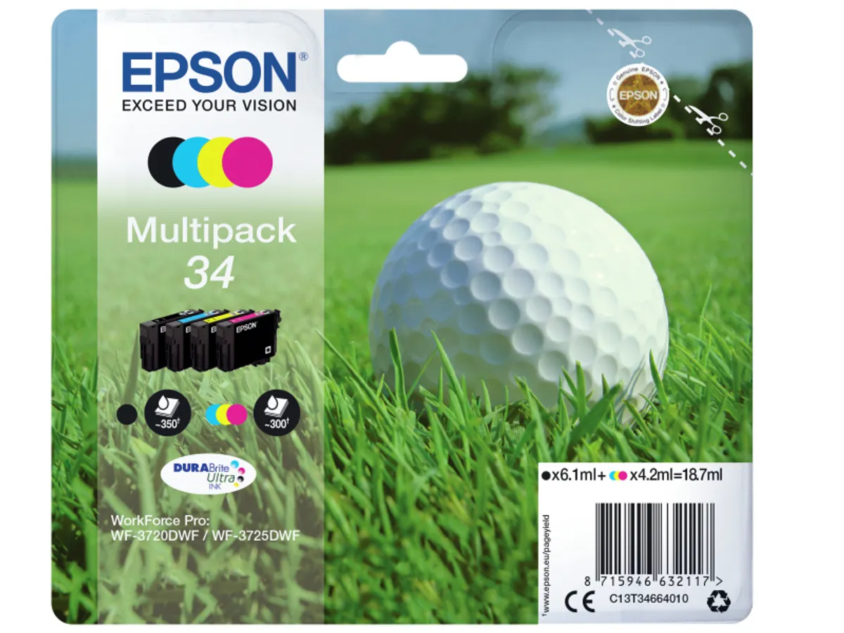 Epson 34 / T3466 / C13T34664010 / C13T34664020 / C13T34664510 Tinten Sparset schwarz, cyan, magenta, gelb (4 Stück)