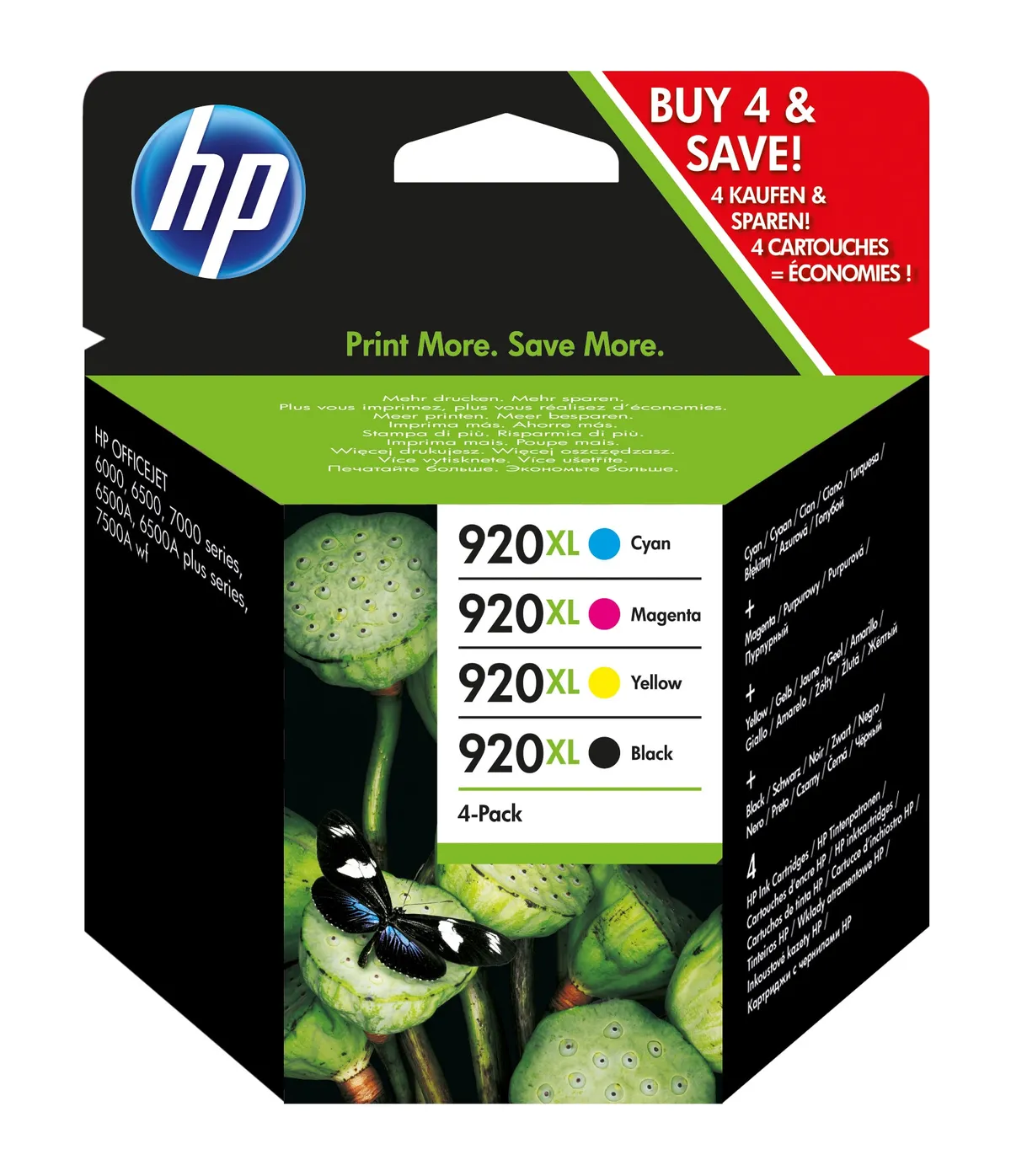 HP 920XL / C2N92AE Tinten Sparset schwarz, cyan, magenta, gelb (4 Stück)