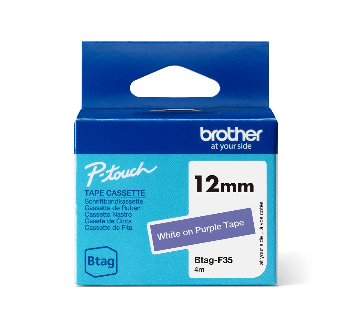 Brother Btag-F35 Schriftband weiß auf lila (12mm x 4m)