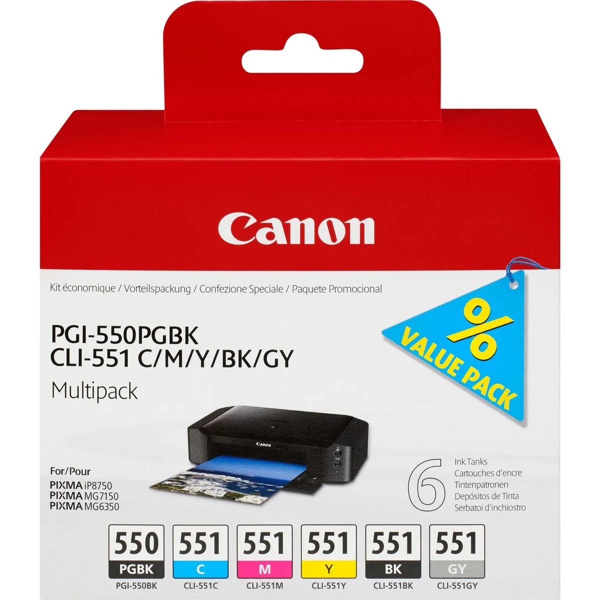 Canon PGI-550 CLI 551 / 6496B005 Tinten Sparset schwarz, cyan, magenta, gelb, grau (6 Stück)
