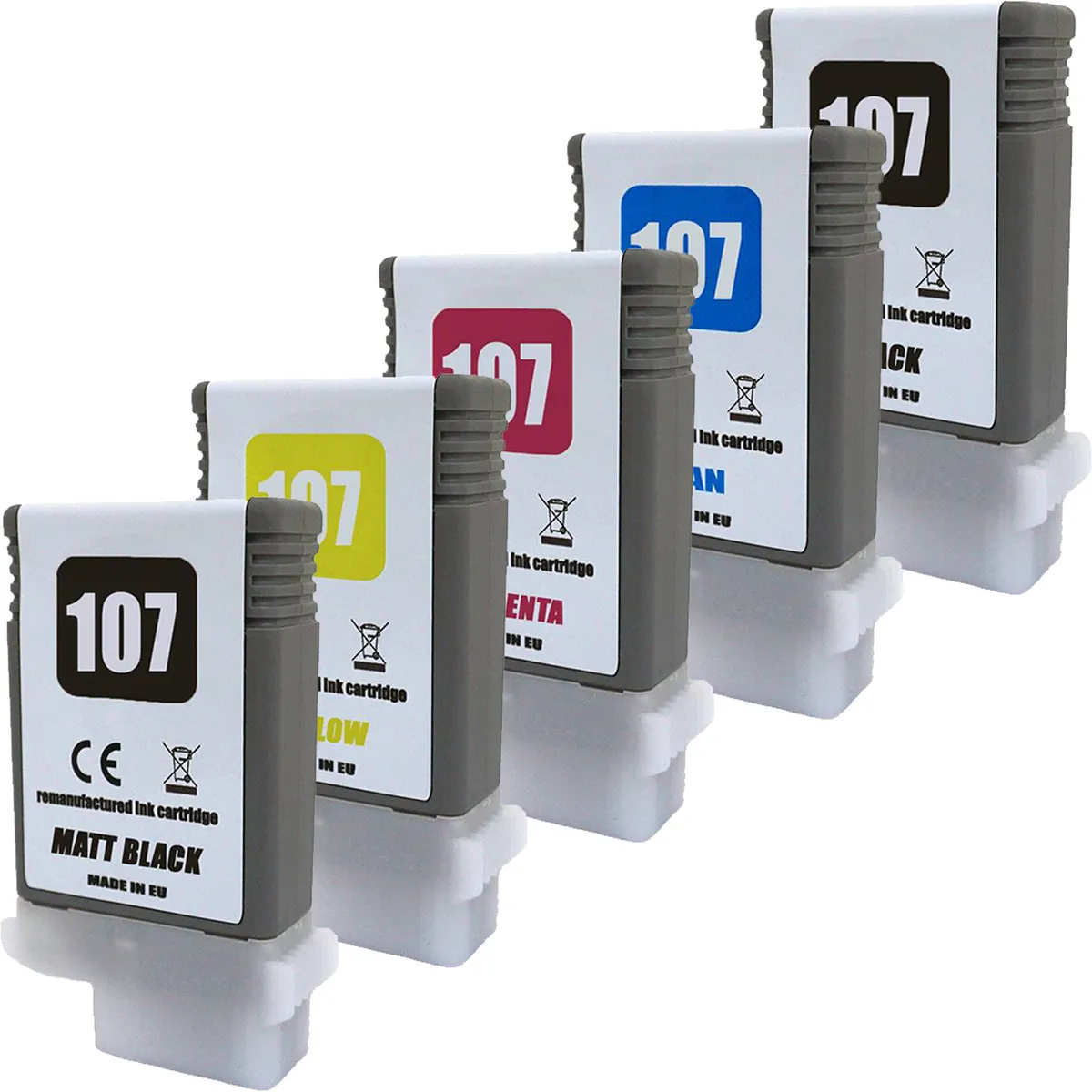 XL Tinten Sparset kompatibel zu Canon PFI-107 schwarz, cyan, magenta, gelb, matt schwarz  (5 Stück)