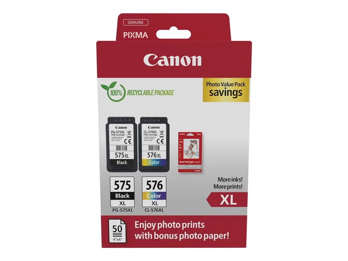 Canon PG-575XL & CL-576XL / 5437C006 Tinten Sparset schwarz, color (2 Stück) (inkl. 50 Blatt Fotopapier)