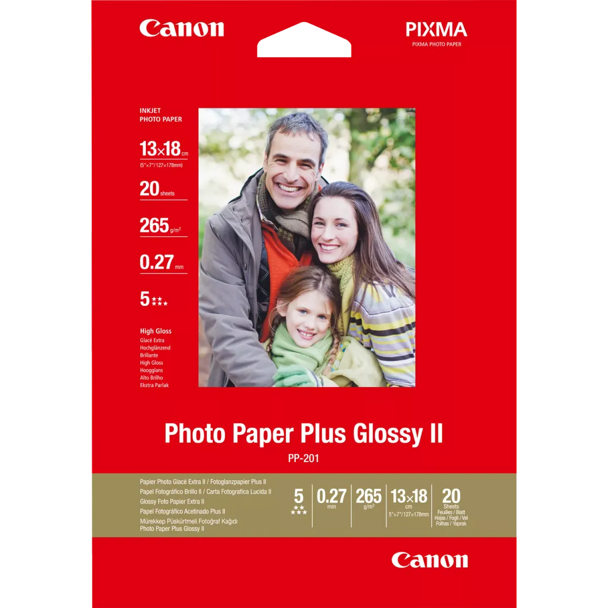 Canon PP-201 / 2311B018 / Plus Glossy II Fotopapier weiß (12,7 x 17,8cm, 5 x 7'', 20 Blatt, 265 g/m²)