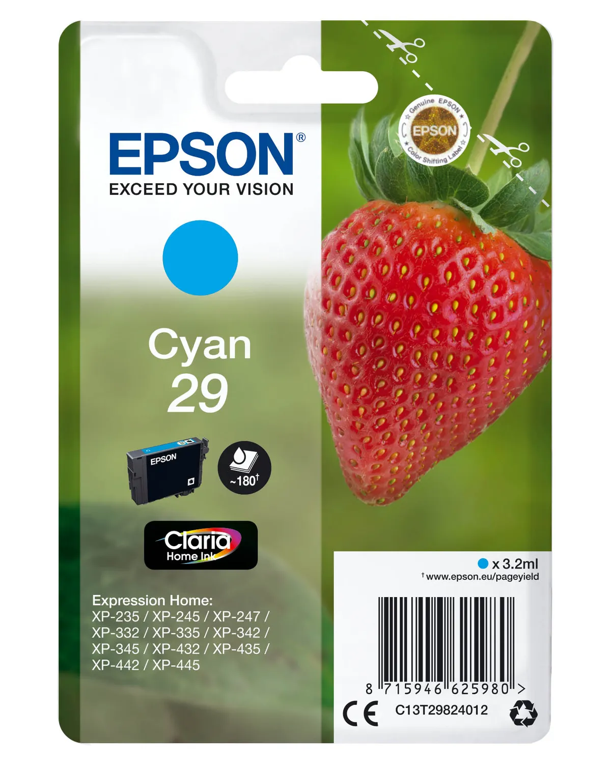 Epson 29 / T2982 / C13T29824012 / C13T29824022 Tinte cyan