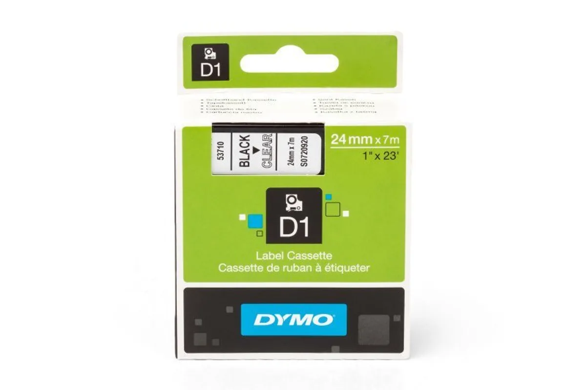 Dymo S0720920 / 53710 Etiketten schwarz auf transparent (24mm x 7m)