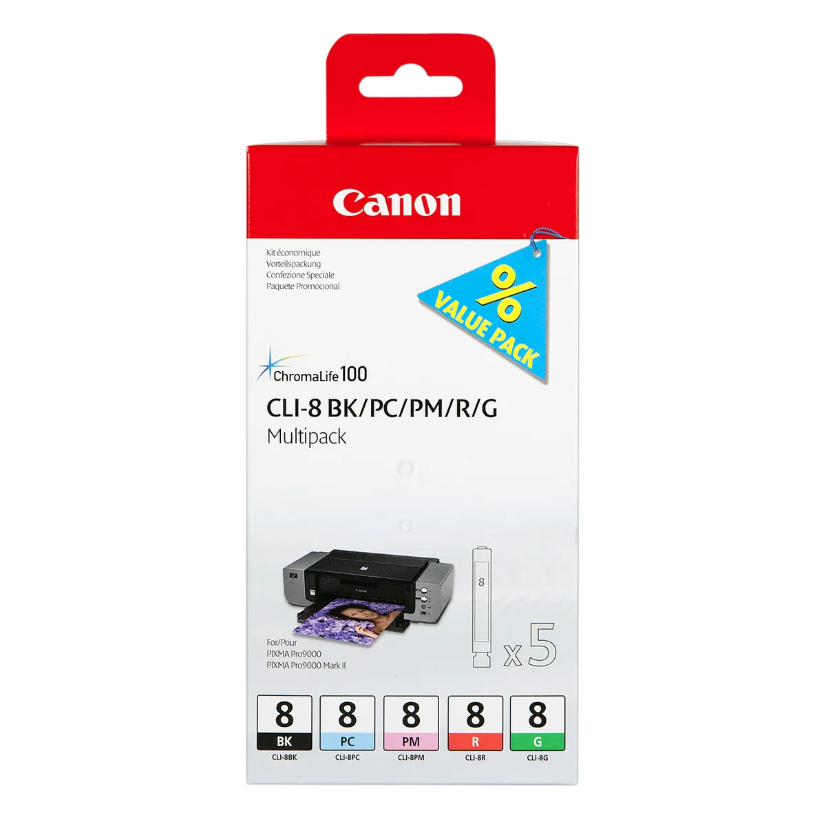 Canon CLI-8 / 0620B027 Tinten Sparset schwarz, photo cyan, photo magenta, rot, grün (5 Stück)