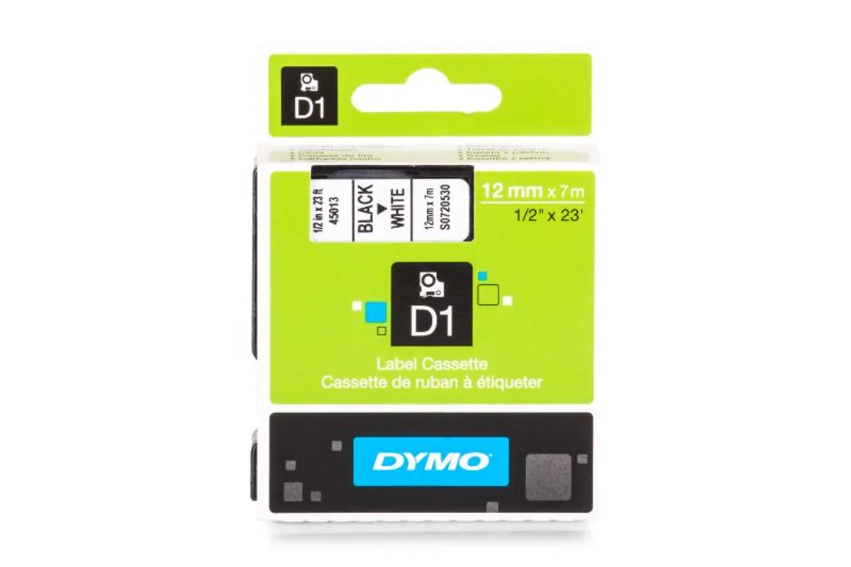 Dymo S0720530 / 45013 Etiketten schwarz auf weiß (12mm x 7m)
