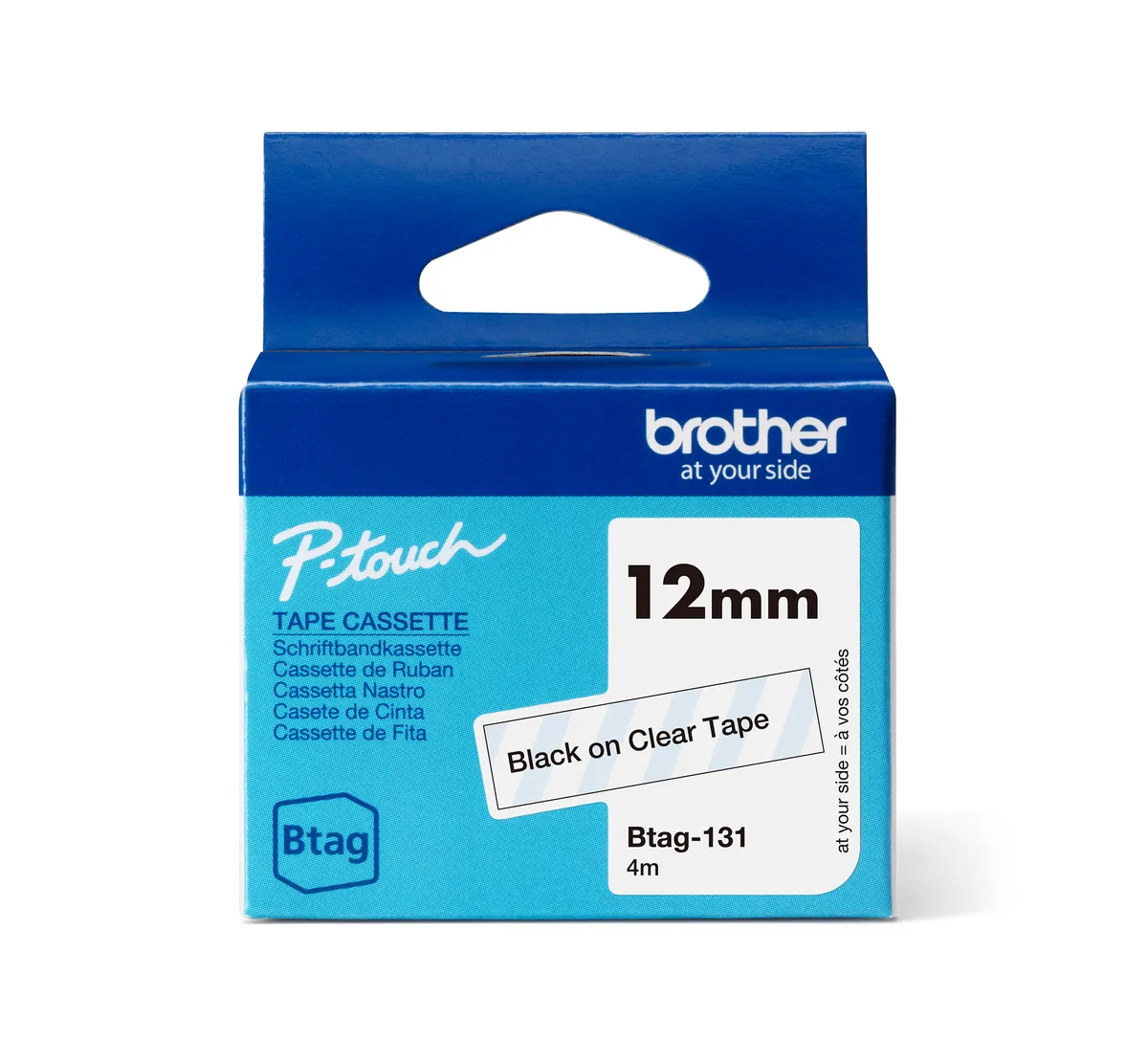 Brother Btag-131 Schriftband schwarz auf transparent (12mm x 4m)