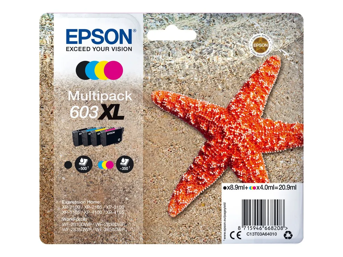 Epson 603XL / T03A6 / C13T03A64010 / C13T03A64020 / C13T03A64510 Tinten Sparset schwarz, cyan, magenta, gelb (4 Stück)