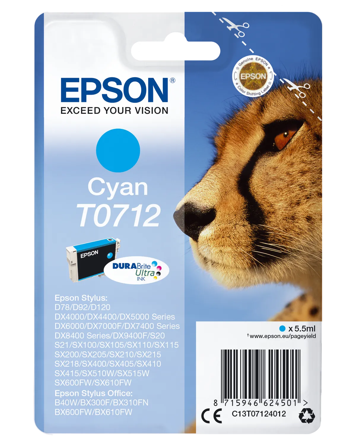 Epson T0712 / C13T07124012 / C13T07124022 Tinte cyan