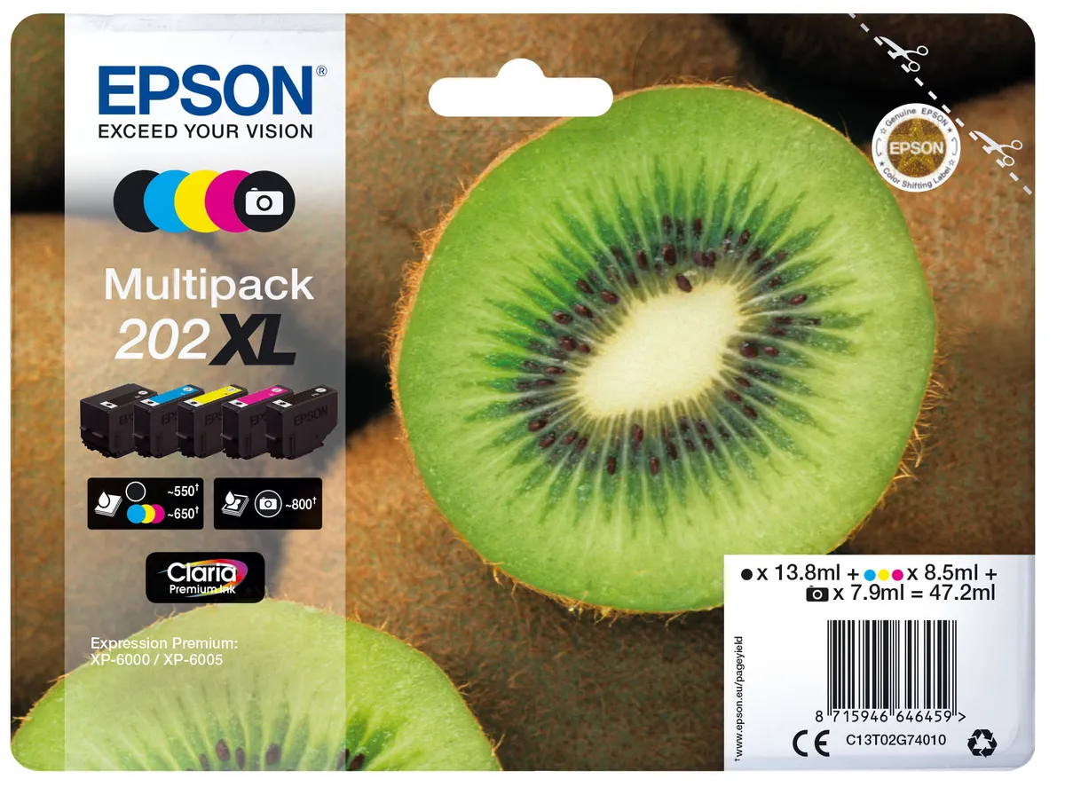 Epson 202XL / T02G7 / C13T02G74010 / C13T02G74020 Tinten Sparset schwarz, cyan, magenta, gelb, photo schwarz (5 Stück)