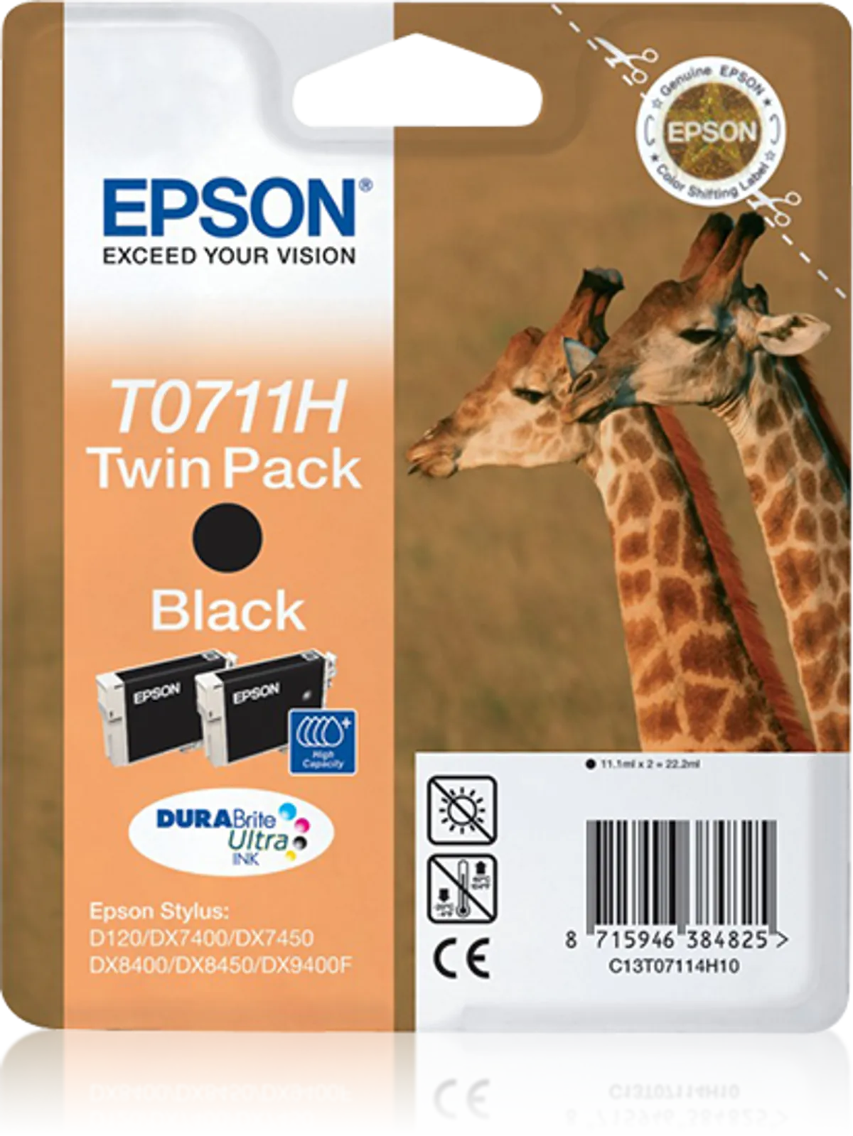 Epson T0711H / C13T071140H10 / C13T071140H20 Tinten Doppelpack schwarz (2 Stück)