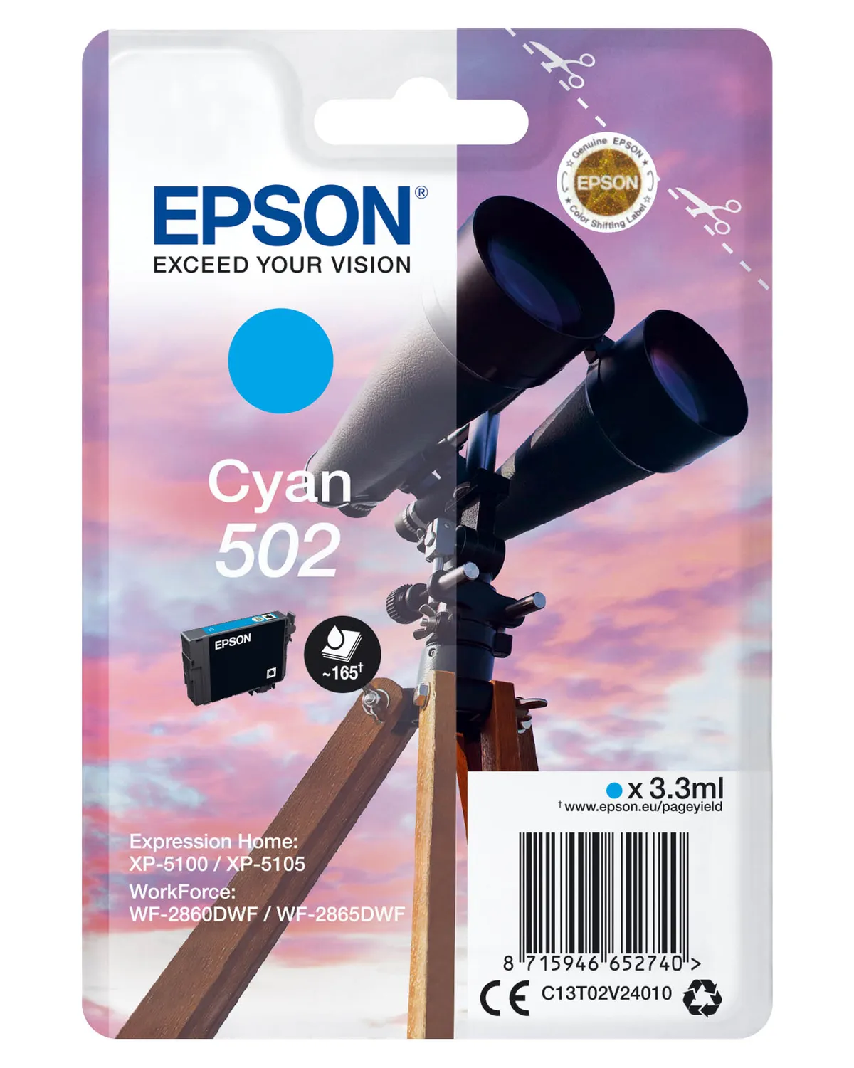 Epson 502 / T02V2 / C13T02V24010 / C13T02V24020 Tinte cyan