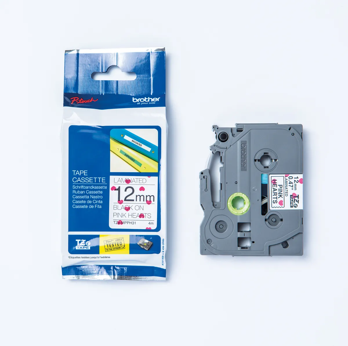 Brother TZE-MPPH31 Schriftband schwarz auf rosa Herzen (12mm x 4m)