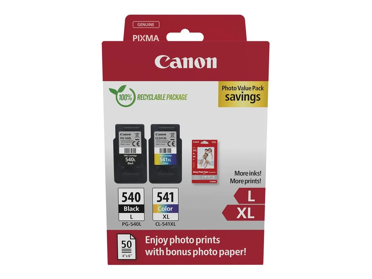 Canon PG-540L & CL-541XL / 5224B012 Tinten Sparset schwarz, color (2 Stück) (inkl. 50 Blatt Fotopapier)
