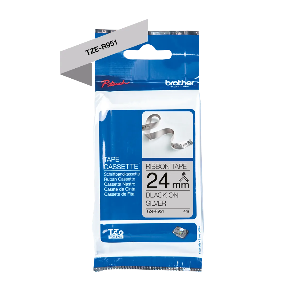 Brother TZE-R951 Schriftband schwarz auf silber (24mm x 4m)